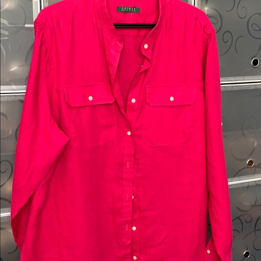 Lauren Ralph Lauren pink linen blouse sz 1x